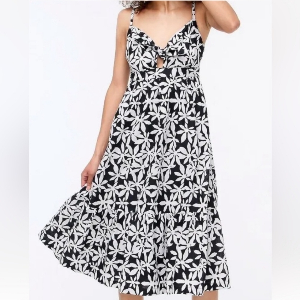 JCrew Tie Front Black and White midi dress 8